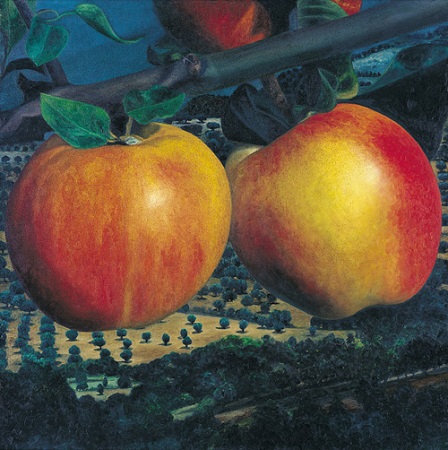 Karin Kneffel, Äpfel vor Landschaft, o. J.